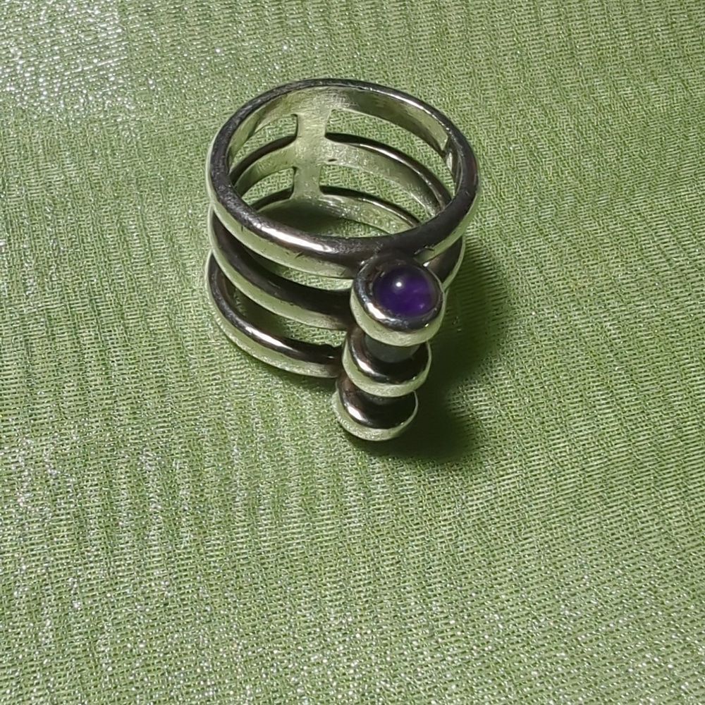 Amethyst tube ring chunky ring size 7.75 jeweler certified